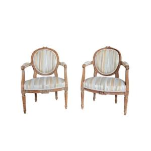 Pair Of Louis XVI Period Medallion Cabriolet Armchairs - 18th Century - France