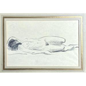 Forain Jean Louis - Charcoal Drawing Reclining Nude Woman - 19th Century France