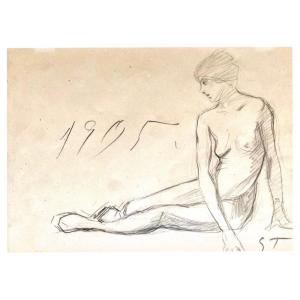 Théophile Steinlen, Pencil Drawing - Nude - Dated 1905