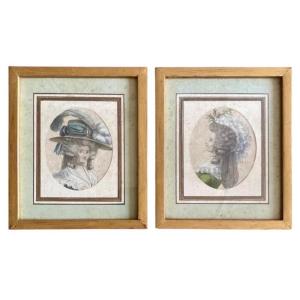 Pair Of Framed Engravings Depicting Elegant Women - Fashion And Hairstyle - 18th Century - France
