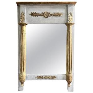 Small Louis XVI Period Mirror - Painted Wood Grey And Gold, Circa 1790
