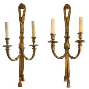 Pair Of Large French Neoclassical Gilt Metal Wall Sconces