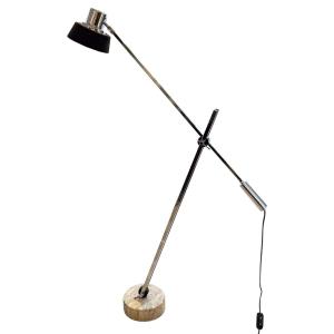 Mid-century Reggiani Articulated Floor Lamp With Metal Shade And Travertine Base