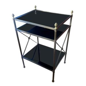 Mid-century French Three-tier Coffee Table With Black Glass