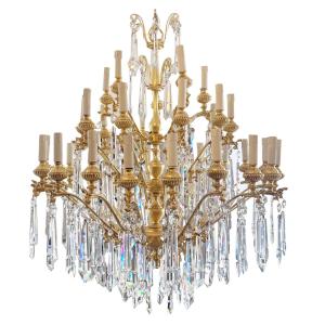 Very Large Decorative Crystal And Gold Chandelier With 35 Arms