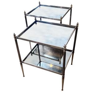 Pair Of Mid-century French Silver-plated Brass And Verre églomis Side Tables