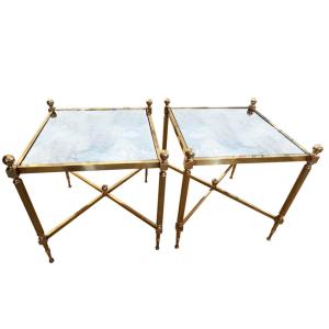 Pair Of Mid-century Side Tables With Eglomise Glass