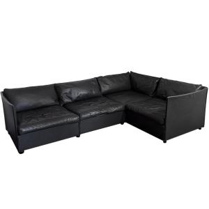 Mario Bellini For Cassina, 1970s Anthracite Leather Landeau Sofa