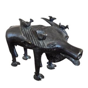 Bronze Sculpture Of A Water Buffalo With Oxpecker Birds, 1960s
