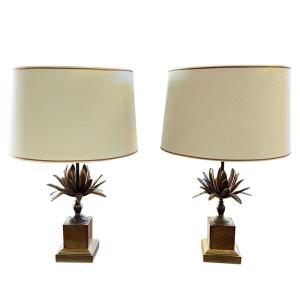 Pair Of Maison Charles Style Agave Table Lamps