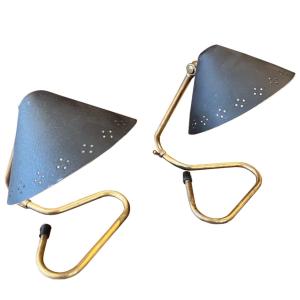 Pair Of Mid-century Table Lamps With Pierced Black Shades By Erik Wärnå