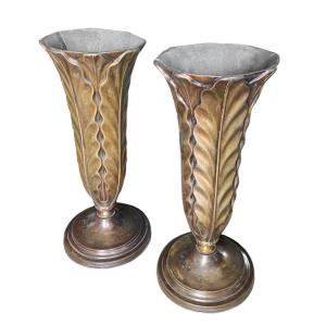 Pair Of Patinated Brass Floor Lamps, 1940s