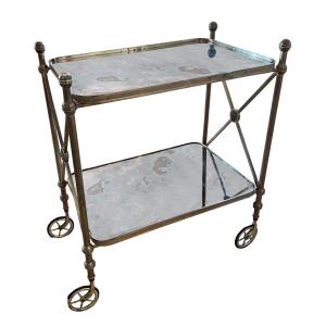 Large Mid-century French Bar Cart With Eglomise Glass