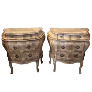 Pair Of 18th Century Italian Style Bombe Commodes