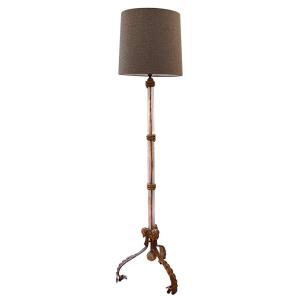 French Floor Lamp In Glass, Gilded Wood And Sheet Metal, Mid-20th Century Style, Circa 1960