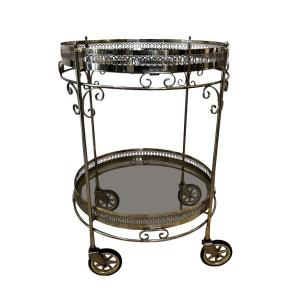  Two-tier French Bar Trolley In Brass With A Silver Finish, Mid-century 