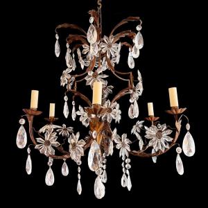 1920s Large French Decorative Chandelier With Six Arms And Floral Motifs