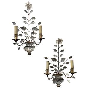  Pair Of Maison Baguès Wall Sconces With Flowers And Urns