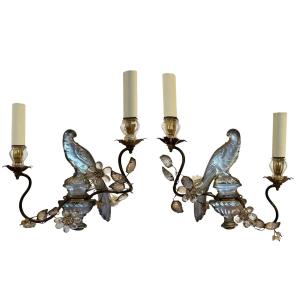 Pair Of Maison Baguès Parrot And Urn Wall Sconces With Two Lights