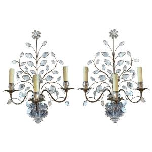 Pair Of Large Maison Baguès Wall Sconces With Urns And Flowers
