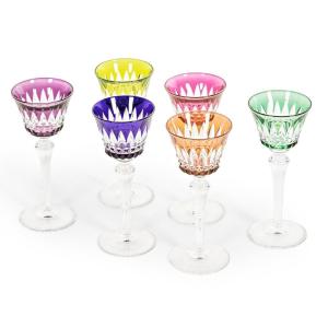 Baccarat - Set Of 6 Double Crystal Rhine Wine Glasses, Picadilly Model