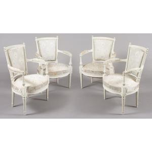 Set Of Four Cabriolet Armchairs From The Directoire Period, 18th Century