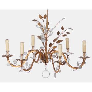 Maison Baguès – Gilt Wrought Iron And Crystal Six-light Chandelier