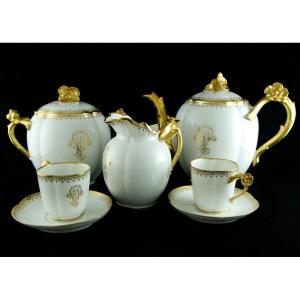 Guérin Limoges – 27-piece Gilt Porcelain Tea And Coffee Set With Cherry Blossoms