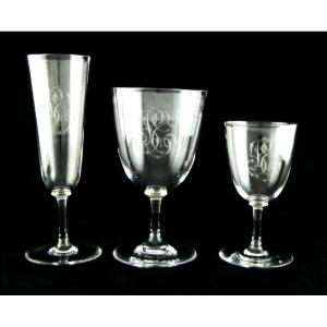 Baccarat – Set Of 43 Crystal Glasses Engraved With A Monogram, Circa 1900