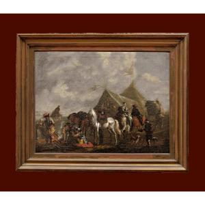 August Querfurt 1696-1761 Attr. Bivouac Tent Camp With Soldiers