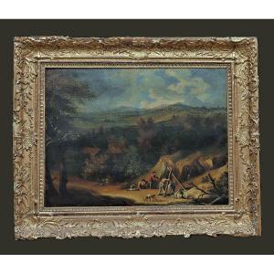 Roelant Roghman 1627-1692 Attr. Landscape With Figures Oil On Canvas 51.5 X 69 Cm