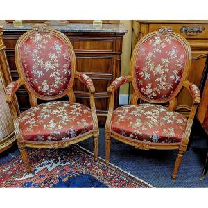 Pair Of Louis XVI Armchairs Circa 1780 Stamped Tilliard Jacques Jean-baptiste Tilliard II
