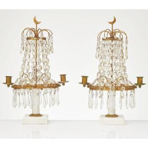 Pair Of Louis XVI Candelabras Sweden 19th Century. H. 40 Cm 