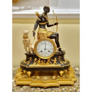 "africa" Pendulum Black Mantel Clock Directoire Circa 1810 Deverberie And Charles Morel