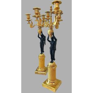 Empire Candelabra Circa 1810 Nike Goddess Of Victory Victoria H. 59 Cm