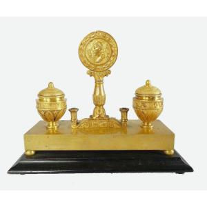 Empire Inkwell Circa 1810 L. 23.5 Cm, D. 10 Cm, H. 18 Cm