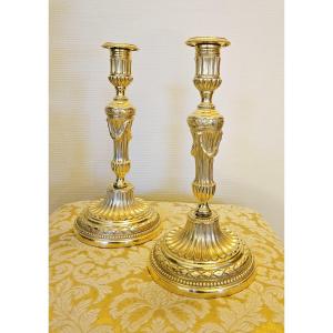 Pair Of Louis XVI Candlesticks Circa 1790 H. 27.5 Cm  