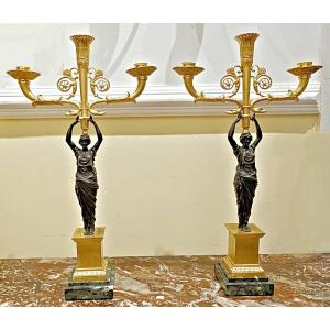 Pair Of Empire Caryatid Candelabras Circa 1820 H. 49 Cm, W. 28.5 Cm 