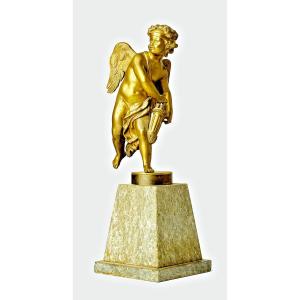 Empire Love Circa 1825 Patinated Bronze On Marble Base H. 50 Cm