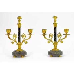 Empire Candelabra Candlesticks Circa 1800 H. 27 Cm, W. 19 Cm 