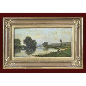 Charles François Daubigny (1817-1878) River Landscape With Washerwoman - Signed "daubigny"