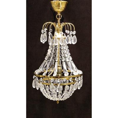 Crystal Chandelier Around 1900 H. 55 Cm Fine Chandelier With Rich Draperies Electrified.