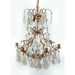 2nd Baroque Crystal Chandelier Last Quarter Of The 19th Century. H. 90 Cm, D. 52 Cm