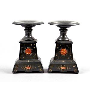 A Pair Tazzens In Basalt Empire Italy Circa 1820 H. 25.5 Cm Black Basalt