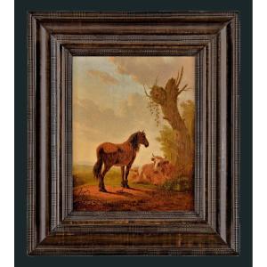 Jacob Van Stry Strij 1756 Dordrecht - 1815 Dordrecht Meadow Landscape With Stallion Signed