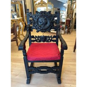 Victor Aimone: Neo Renaissance Armchair In Blackened Wood