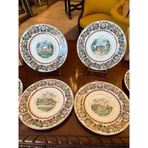 Philippe Deshoulières Limoges 12 Dessert Plates: Bordeaux Châteaux 