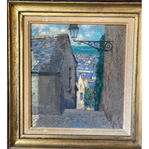 Old Diving Alley Over The City. Gouache By Gustave-max Stevens.