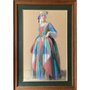 Pastel. Full Length Portrait Of A Woman. Signed H. Tripet. Nizery. 1932.