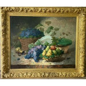 Large Still Life With Fruits. Signed Arthur Brunel De Neuville. (1852-1941).